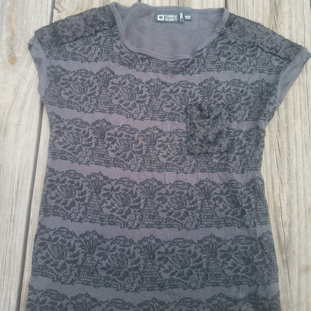 Sequined Grey T-Shirt Girls Sz 10